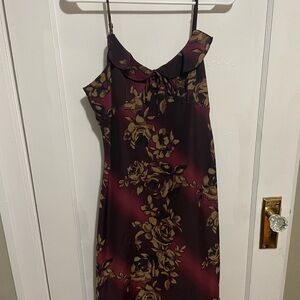 Fashion Bug Floral Dress - Burgundy and Gold Size Medium